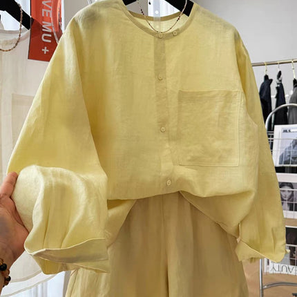 High-End Pure Cotton and Linen Shirt + Short Two-Piece Fashion Set for Women, a Stunning Summer Outfit Complete Set