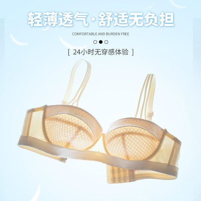 Big Chest Shown Small Super Thin Bra No Sponge Gather Sexy Half Cup French Tube-top Less Women's Underwear Summer