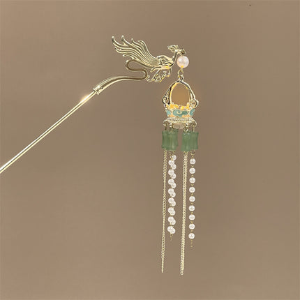 Antique Tassel Hairpin Luminous Lantern Hairpin Metal Phoenix Palace Fairy Style Headwear Daily All-match Hair Accessories for Women