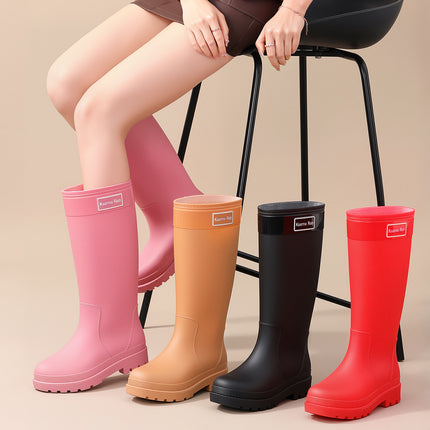Chinese Style Bright Red Extra High Women's Rain Boots cm High Black Boots Fashionable Women's Rubber Shoes Sweet and Sassy Long Rain Boots Water Boots