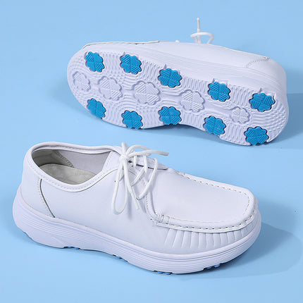Ready-Made Nurse Shoes, Real Soft Leather, Soft Sole, Non-Slip, Breathable, Deodorant, Black and White Thick-Soled Work Shoes, White Shoes, Drop Shipping