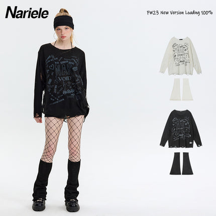 HeyHnery Set Autumn Thin Loose ins Ripped Sexy American Style Leg Set Sweater Top for Hot Girls