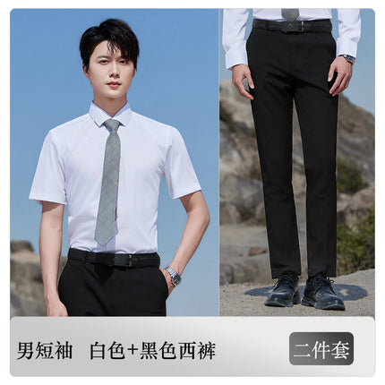 Blue Short-Sleeved Shirt for Women 4S Shop Work Clothes Professional Wear No-Iron Formal White Shirt Men and Women Same Style Business Workwear