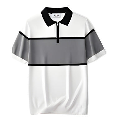 2025 Men's Knitted Polo Shirt Handsome Summer Trendy Men's Right Shoulder Shirt Collar American Zipper Lapel Stripesd T-Shirt