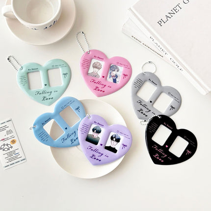 Monvkaka Dual 1inch Card Holder Double Grids Heart-Shaped Cp Card Holder Bag Hanging Id Photo Star Chasing Small Card Storage Keychain