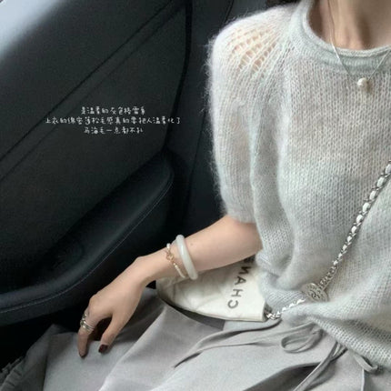 2024 Early Autumn New Women's Grey Shoulder Sweatshirt Short Coat Spring and Autumn Loose Lazy Style Small Top