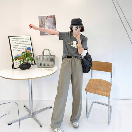 Relaxed High-Waisted Thin Linen Wide-Leg Pants for Women 2025 Summer New Drawstring Slimming Straight Casual Floor-Length Pants