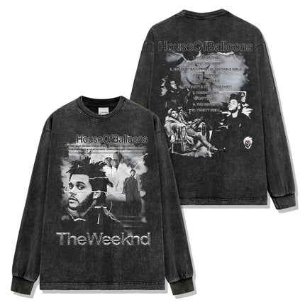 Cross-border American hip-hop potted brother The Weeknd printed short sleeve t-shirt loose crew neck hooded sweater wholesale