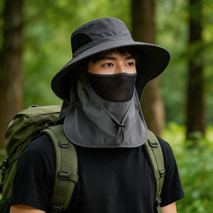 Sun Protection Hat Men's Summer Outdoor Fishing Anti-Uv Large Brim Shawl Neck Protection All-In-One Fisherman Hat