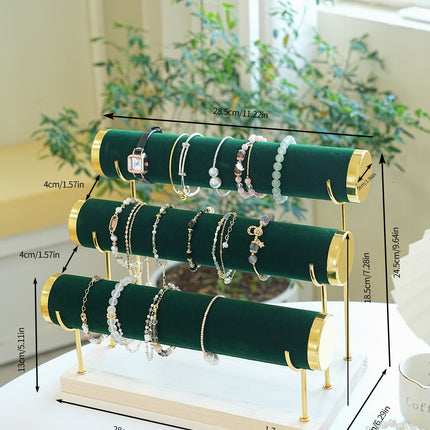 Golden Three-layer Jewelry Display Rack Bracelet Rack Iron Jewelry Props Stepped Wooden Base Bracelet Stand Stall