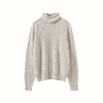 Pile Collar Knitwear Women's Wool Bottoming Shirt Cashmere Knitwear Autumn and Winter First-Line Soft Pure Color Waxy Pile Collar Dot Yarn