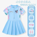 Blue one-piece swimsuit goggles swimming cap [send safety pants]] / 100