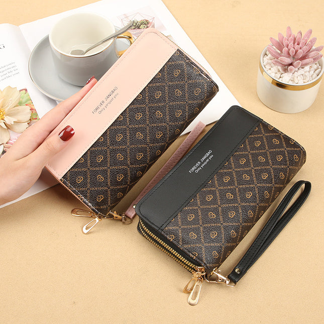 Cross-border generation new fashion women's double-layer long multi-card multi-functional hand-held mobile phone bag large-capacity wallet