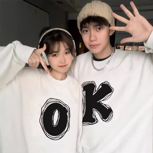 High-end Men's and Women's Long-sleeved Ins Style Top Special Couple Clothing Autumn and Winter fleece-lined Round Neck Sweat Fashion Brand Class Clothes