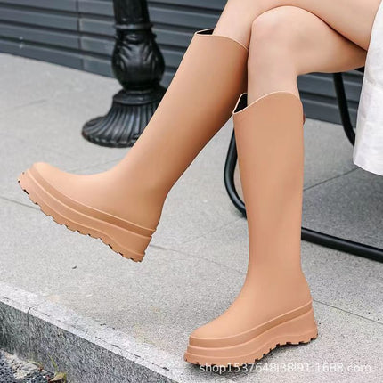 New High-Top Rain Boots for Women, Fashionable Non-Slip Waterproof High-Heeled Shoes, Light and Thickened Kitchen Rubber Shoes, Rain Boots for Delivery