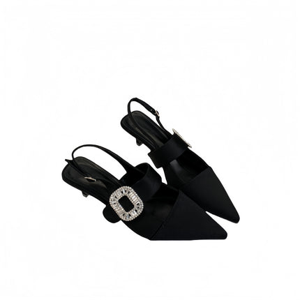Thin-Heeled High-Heeled Shoes Niche Design Women's Shoes 2025 Spring and Summer New Rhinestone Square Buckle Toe-Back Sandals Shallow Mouth Flats