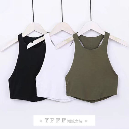 YPFF Fashionable Women's Vest European and American Arc Hem Fitness Sports Sexy Solid Color Short Navel Sleeveless Top