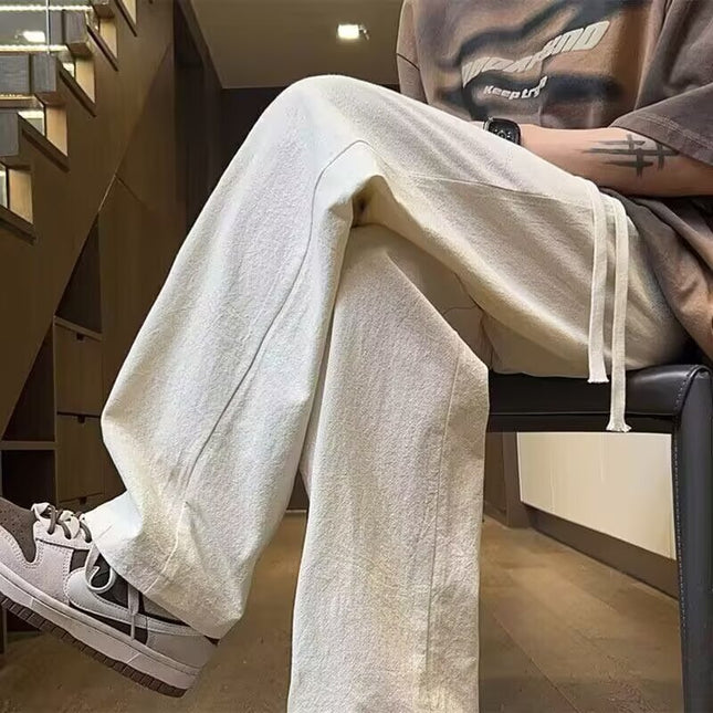 2025 Summer New Loose Casual Pants for Men Korean Style Trendy Versatile Thin Drape Wide-Leg Floor-Length Trousers
