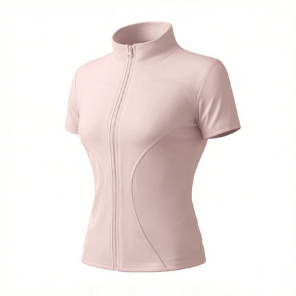 High Elastic Yoga Short-sleeved Jacket with Vertical Collar Zipper Tight Running Jacket Quick-drying Naked Fitness Short-sleeved Women's Summer