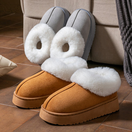 Cotton Slippers for Women in Autumn and Winter, Warm Outer Wear, Thick-Soled Velvet, Non-Slip Bags, Comfortable Home Indoor High-Heeled Cotton Shoes