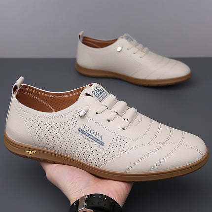 Men's Sandals Summer Breathable Men's Soft-Soled Casual Leather Shoes Men's Hollow Driving Dad's Clogs Small White Shoes