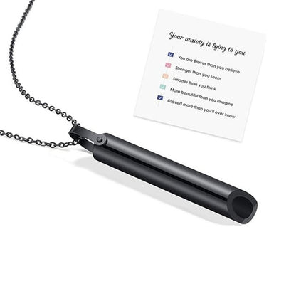 Cross-border Amazon Hot Sale Stainless Steel Whistle Decompression Anxiety Meditation Mindfulness Breathing Yoga Titanium Steel Pendant Necklace