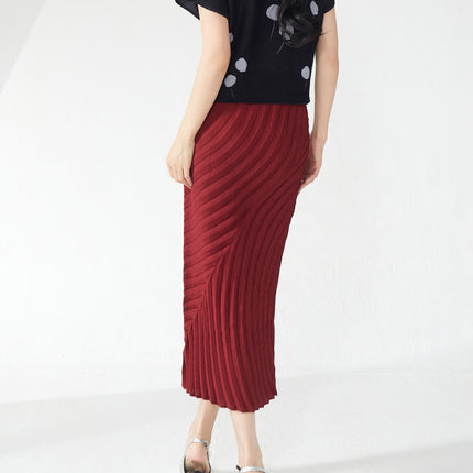 Miyake Year Ring Pleated Skirt Slim Fit Hip Wrap Mid-Length High-End Elastic Waist Elegant Versatile One-Piece Skirt