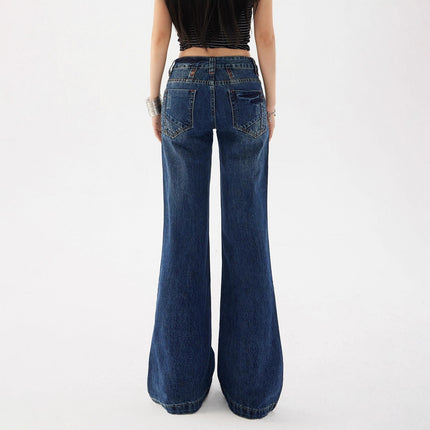 2025 American Retro Low-Waist Hot Girl Loose Versatile Wide-Leg Pants Drapey Slimming Fleece Flared Jeans for Women