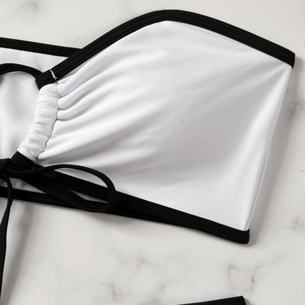 European and American Style Sexy Bandeau Bikini Swimsuit for Women, Solid Color with Chest Pads, Simple Cross-Border Two-Piece Swimsuit