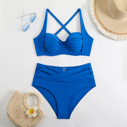 2025 European and American sexy new hard cup solid color high waist swimsuit bikini bikini cross-border TEMU foreign trade