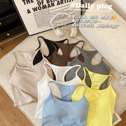 Thread Cotton Back I-shaped Design Sense Beautiful Back Integrated Fixed Cup Sling All-match Slim Look Slim Vest Base