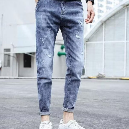 Men's Trendy Summer Thin Light-Colored Slim Fit Skinny Stretch Casual Straight Versatile Washed Jeans