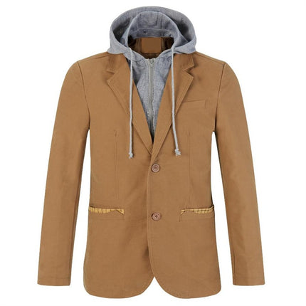 Stitching Removable Hat Small Suit Men's Two-Button Casual Suit One-Piece Fat Man Jacket plus size Jacket