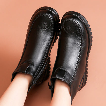Mother Shoes Winter Cotton Shoes fleece-lined Middle-aged and Elderly Leather Shoes Women's Shoes Autumn and Winter Non-slip Ankle Boots for Elderly Middle-aged Winter Shoes Warm Warming