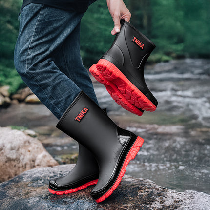 Mountain-Style Multi-High-Soled Men's Rain Boots with Elastic Rope Hiking Waterproof Shoes 28/39 Non-Slip Fishing Wading Rubber Boots