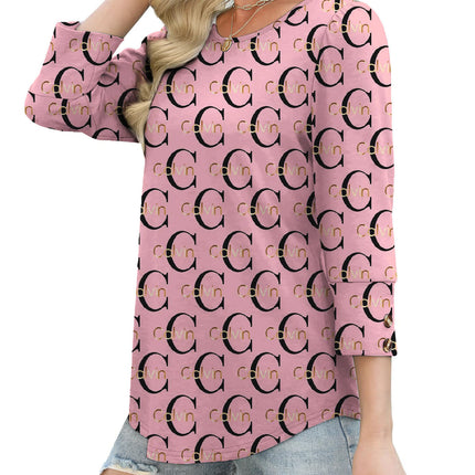 50 Colors Cross-Border European and American Amazon Spring and Summer New Printed T-Shirts with Cuff Buttons, Casual Versatile Vacation Women's Clothing