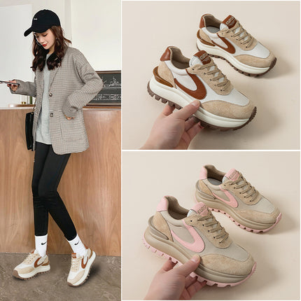 Genuine Leather Women's Shoes 2026 Spring and Autumn New Style Genuine Leather Trainers Hot-Selling Casual Sports Trendy Dad Shoes