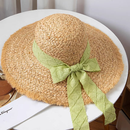 [Great Value] French Style Socialite Flat Top Hat 2025 New Summer Elegant Pearl String Sunshade Woven Straw Hat