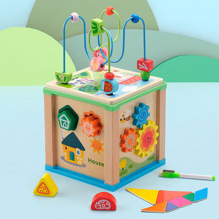 Wooden Multifunctional Column Set Toy Children's Intelligence Development Beads Big Treasure Box Kindergarten Early Education Beads Teaching Aids
