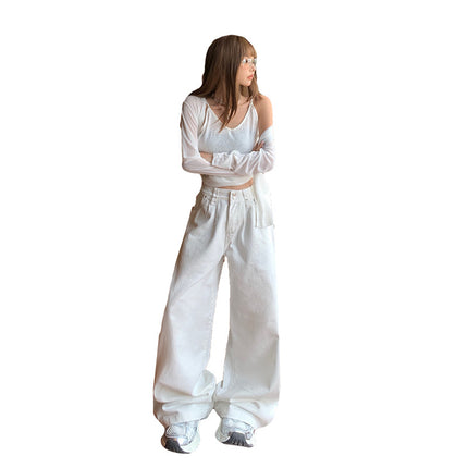 American White High-Waisted Wide-Leg Jeans for Women 2025 Autumn and Winter New Straight-Leg Loose Slimming Look Draped Casual Pants