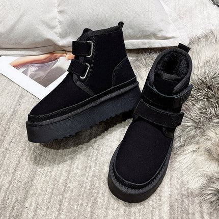 2025 New Winter Thick-Soled Height-Increasing Trendy Fashion Snow Boots with Velcro Design, Fleece-Lined, Warm and Thickened Short Boots