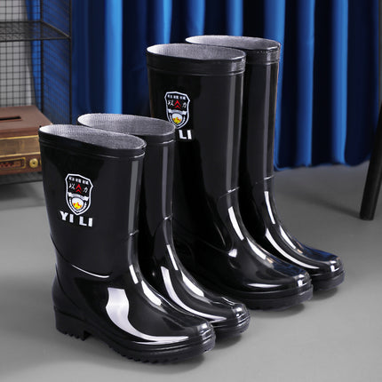 Black Mid-Calf Men's Rain Boots, Non-Slip Men's Rain Boots, Professional Kitchen Shoes, Water Boots, Labor Protection Men's Shoes, Wading Footwear Rubber Shoes
