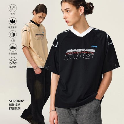 # OVDY Men's Summer Retro Street Loose Short Sleeve Cool Antimicrobial 230g Weight ovesize Half Sleeve Fashion Brand