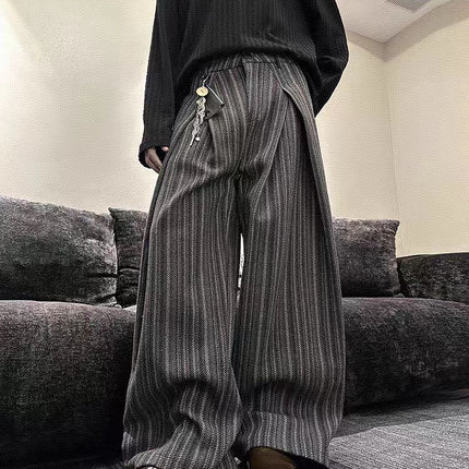 American-Style Lazy New Pleated Design Loose Wide-Leg Striped Casual Pants Versatile Floor-Length Pants