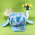 Premium four-compartment makeup bag - light purple plaid / 31*19*21