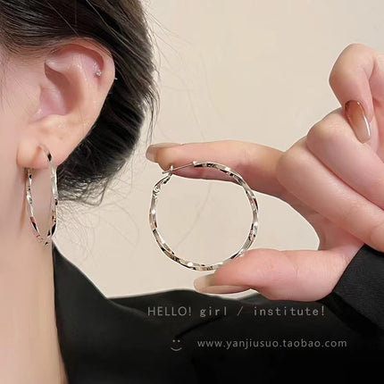 Geometric oval plain ring autumn and winter ear buckle women's fashion temperament high-end earrings cold wind commuting all-match ear jewelry