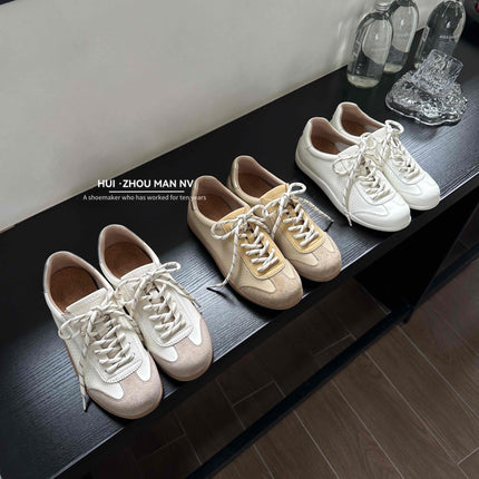 Cowhide Version~2025 New Autumn Genuine Leather Sports White Shoes for Women, Thick-Soled German Training Shoes, Forrest Gump Shoes, Casual Sneakers