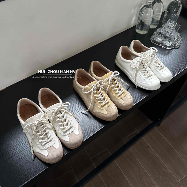 Cowhide Version~2025 New Autumn Genuine Leather Sports White Shoes for Women, Thick-Soled German Training Shoes, Forrest Gump Shoes, Casual Sneakers
