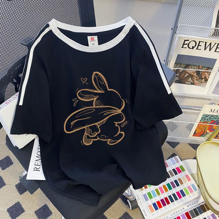 Cross-border Women's 2025 Summer New Cotton Short-sleeved T-shirt Women's Korean-style Fashionable Loose All-match Fashionable Brand Top for Women