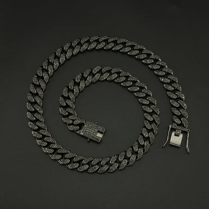 European and American hip hop style full diamond encryption Cuban chain clavicle chain necklace hipster cool flash personality butterfly buckle necklace accessories